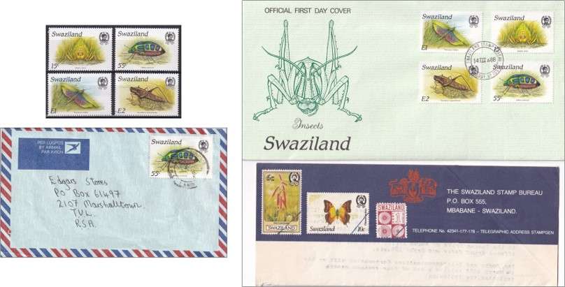 1988 Swaziland Insects UMM(**) Set & FDC + Bulletin & Postally Used  @ CV  R1,000+