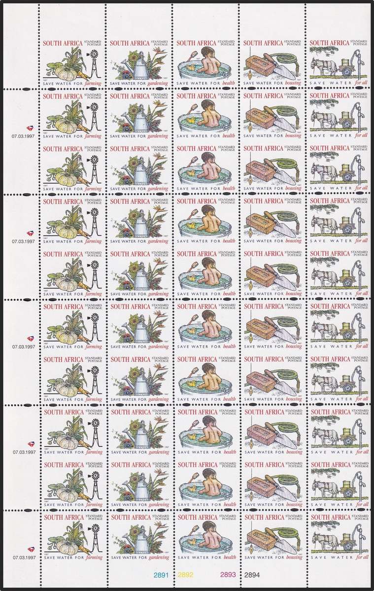 1997 RSA Save Water Full UNCUT Booklet Sheet - Imperf Vertical Pairs