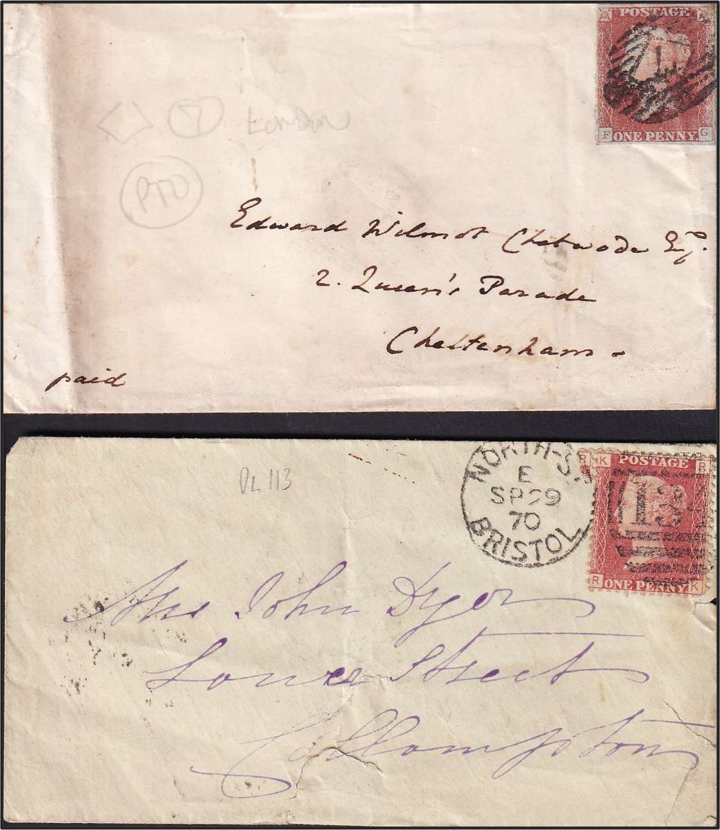 1d GB Reds Postal History Lot (x7) - Covers/Wrappers/Postmarking - SG.8/SG.17/SG.43