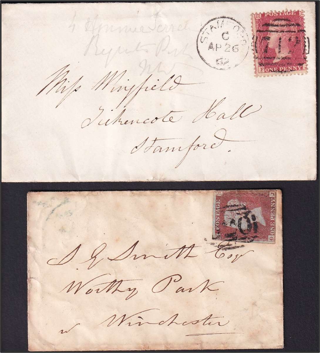 1d GB Reds Postal History Lot (x7) - Covers/Wrappers/Postmarking - SG.8/SG.17/SG.43