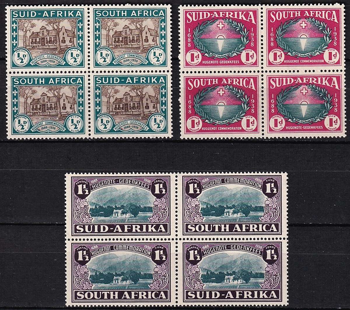 1939 Union Huguenot Landing UMM(**) Set in Blocks of 4  @ CV  R2,200