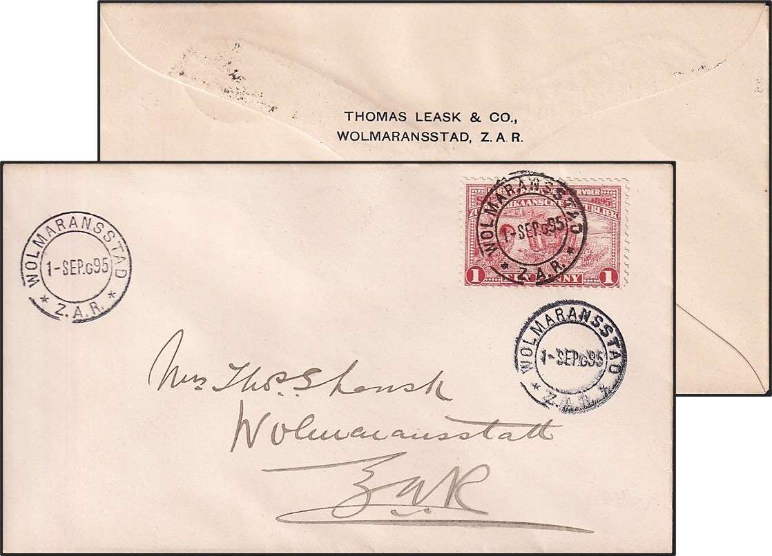 1 Sep 1895 Z.A.R. SACC.222 on Cover - Cancelled Wolmaranstad 5 DAYS BEFORE ISSUE DATE