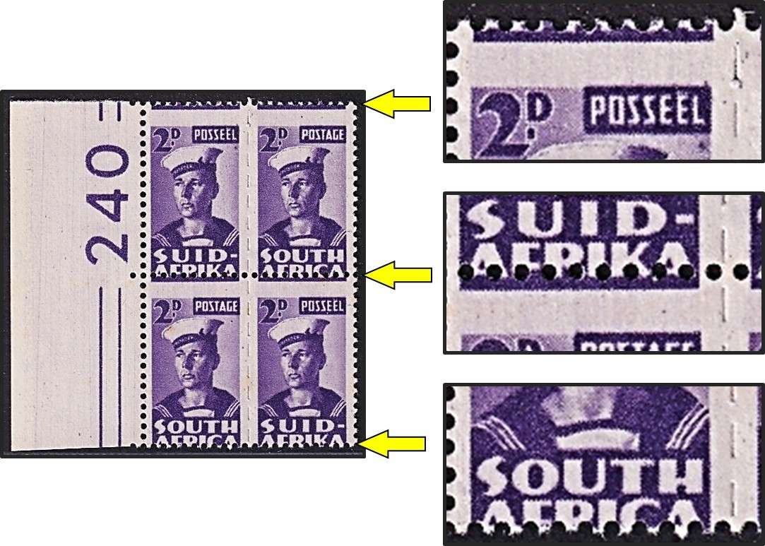 1943 Union 2d MM(*), Gum Spots - Large Perf Shift through the Design