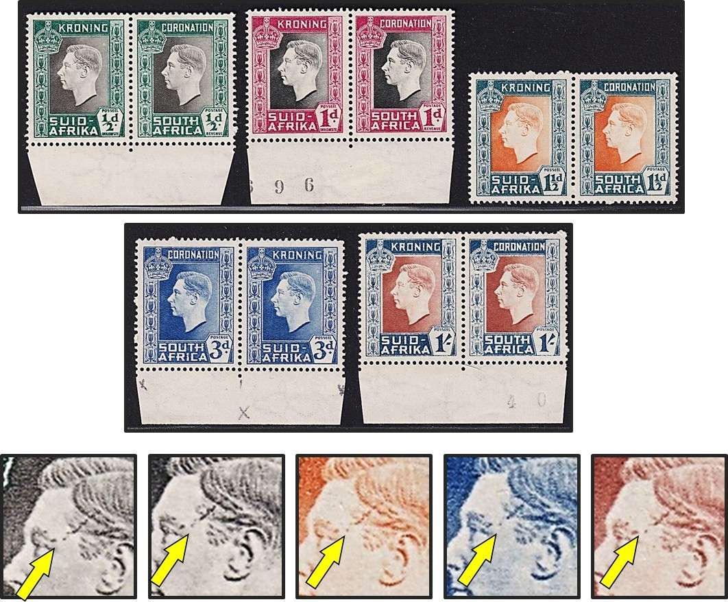 1937 Union KGVI UMM(**)  Complete Set, All with UHB Var.8 - Line through Temple