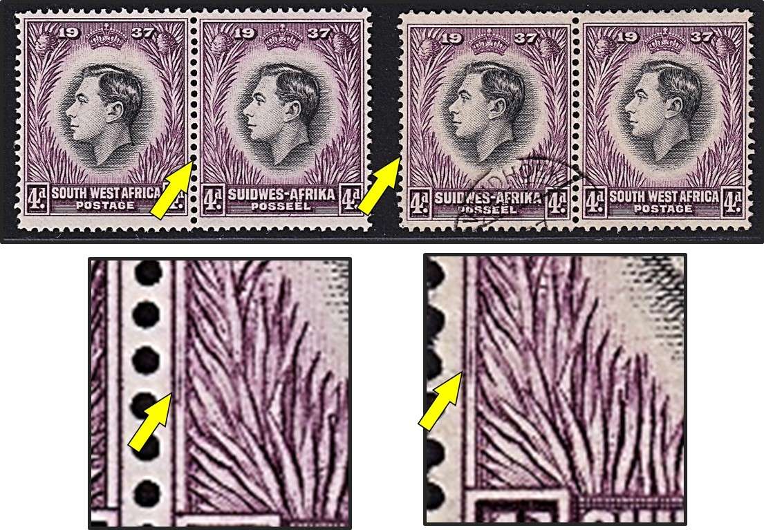 1937 SWA 4d Coronation CC.129a MM(*) & VFU Variety: Re-Entry on Both