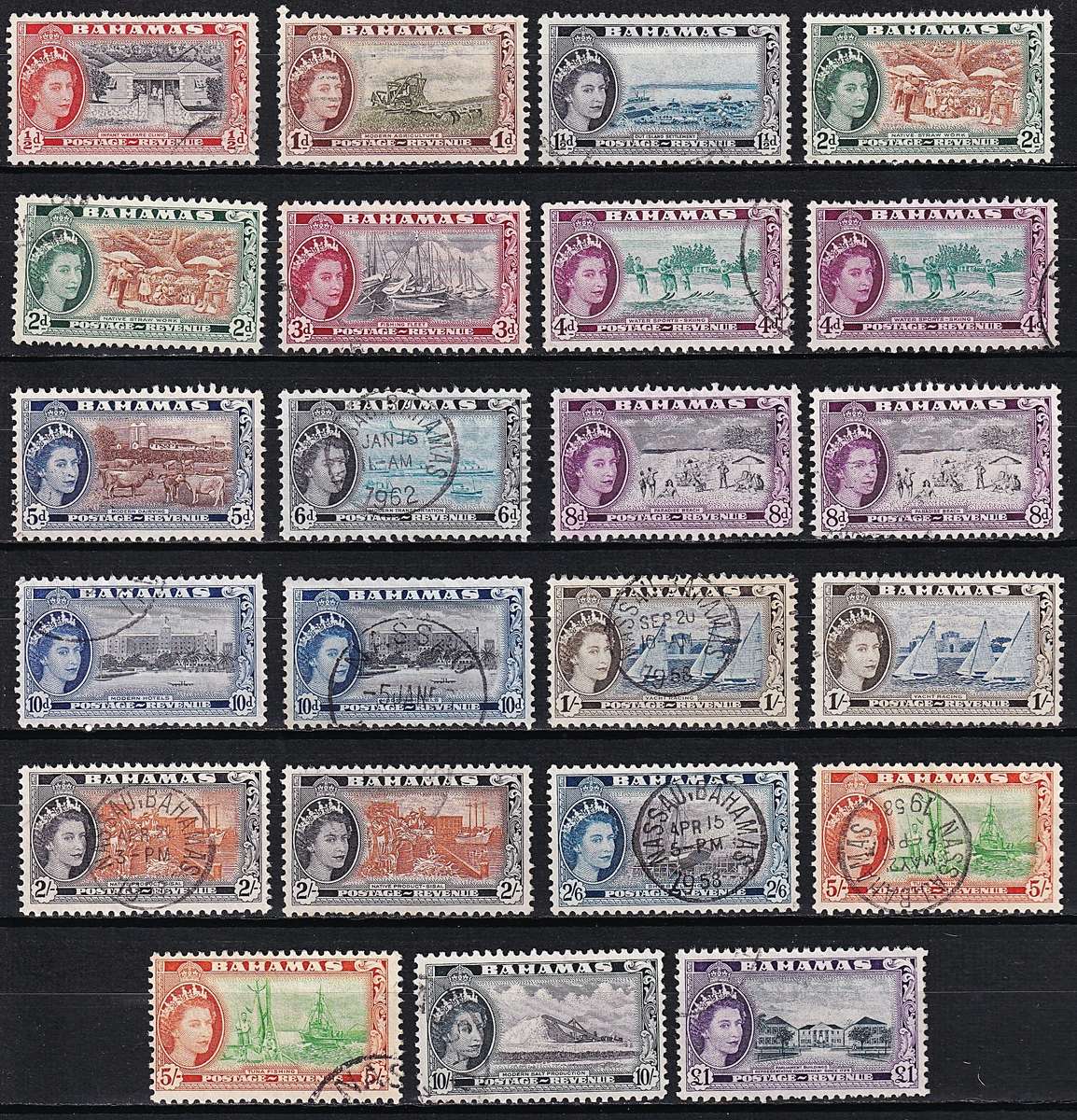 1954 Bahamas QEII VFU Set & Listed Shades & Some Great Cancels  @ CV  R1,750+