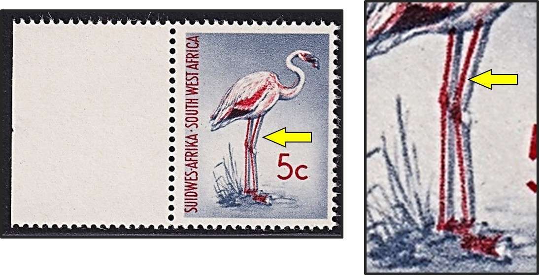 1962/6 SWA 5c Flamingo CC206a UMM(**) Variety - Double Legs/Red Shift