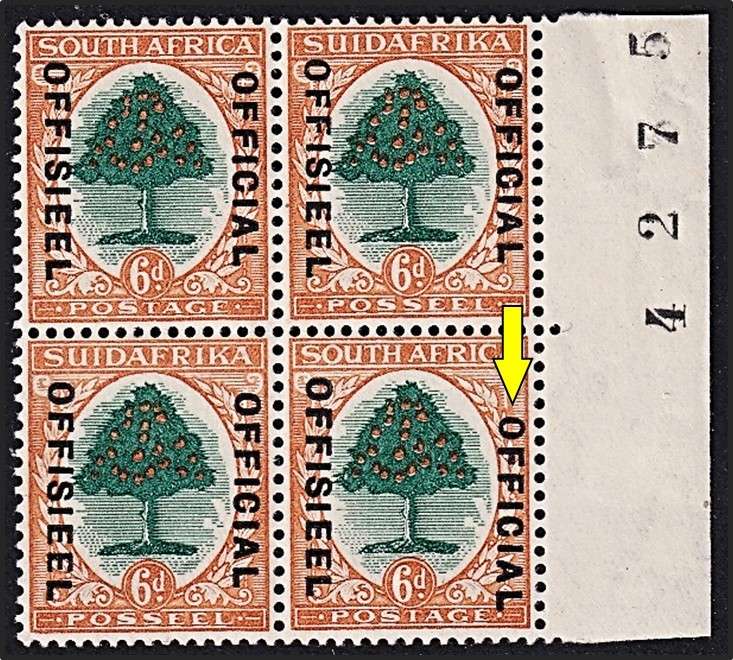 1930/47 Union 6d UMM(**) Official Sheet No. Block - CC.16d - Dropped Official