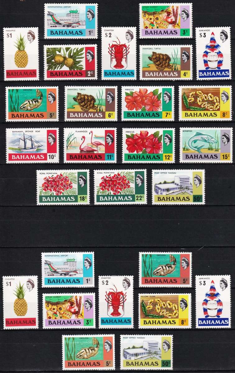 1971 Bahamas MM(*) Definitive Set SG.359/376 & Sideways Wmk SG.395/400 @ R1,900+