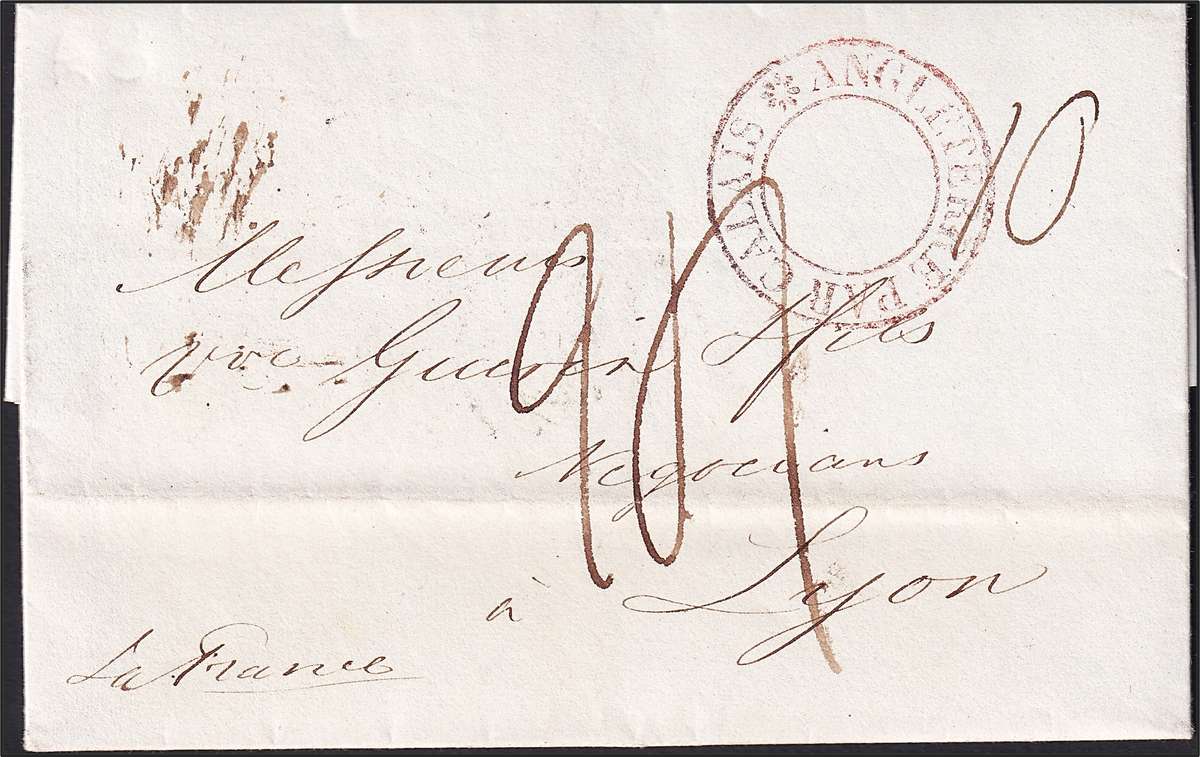 1837 French Wrapper from Calais-Angleterre to Lyon