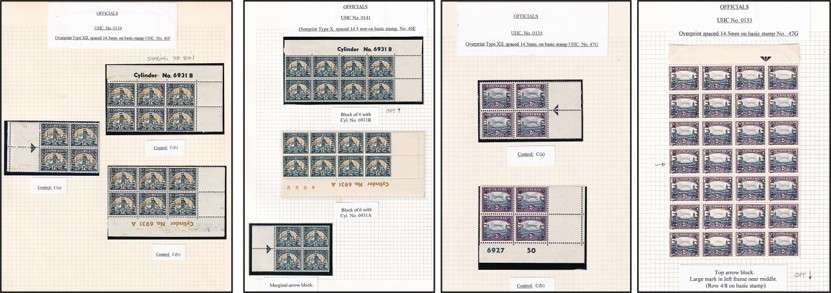 1950/4 Union 1½d & 2d Officials MM/UMM with Varieties Described - Great Positional Blocks!