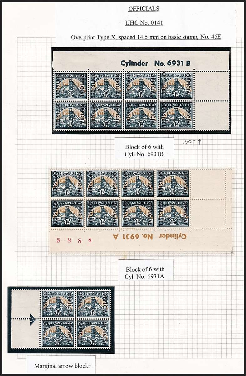 1950/4 Union 1½d & 2d Officials MM/UMM with Varieties Described - Great Positional Blocks!
