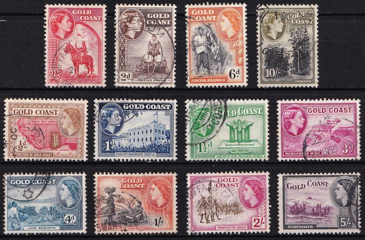 1952 Gold Coast QEII VFU Definitive Set of 12 (SG.153/164)