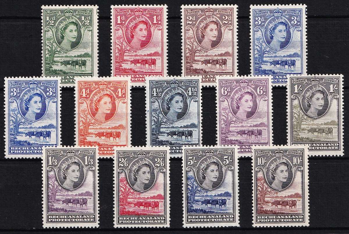 1955 Bechuanaland QEII MM(*) Set CC.138/49 & CC.141a (10/- is UMM**) @ CV  R3,102