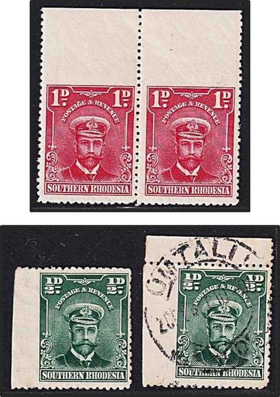 1924 Southern Rhodesia KGVI MM(*) & Used Imperf with Margin - 1d(Top) & ½d(Left) - Scarce!