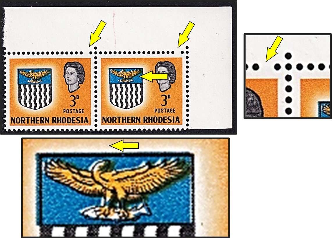 1963 Northern Rhodesia QEII 3d  UMM(**) with Blue Colour Shift & Missing Perforations -RARE!