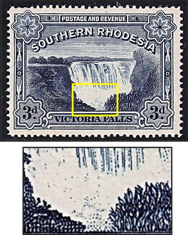 1935 Southern Rhodesia Vic Falls MM(*) Variety - Missing Lines in Falls