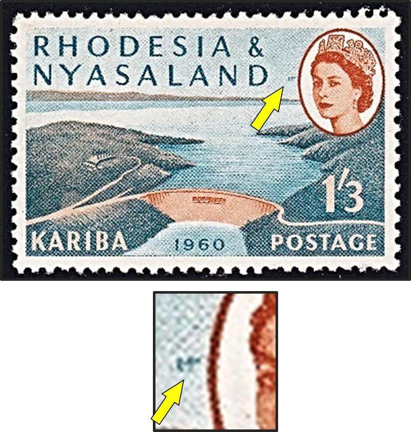 1960 Rhodesia & Nyasaland 1/3 UMM(**) Variety - Blue Mark outside Oval