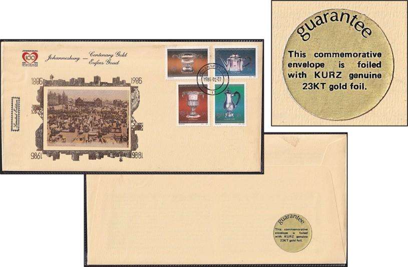 1986 RSA Johannesburg Centenary Gold Limited Edition Silk with 23KT Gold Foil