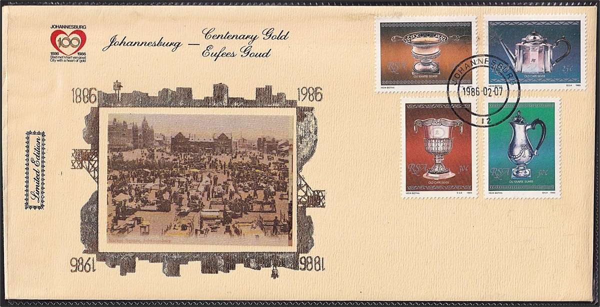 1986 RSA Johannesburg Centenary Gold Limited Edition Silk with 23KT Gold Foil