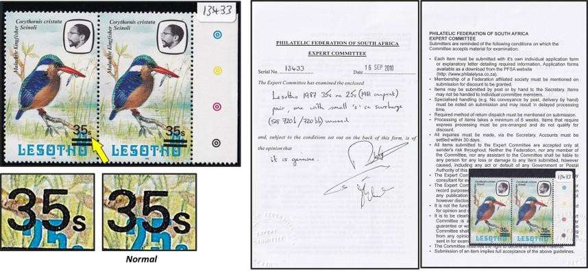 1987 Lesotho 35s on 25s UMM(**) Certified Small "s" Variety SG.720b/bb @ CV  R2,450+