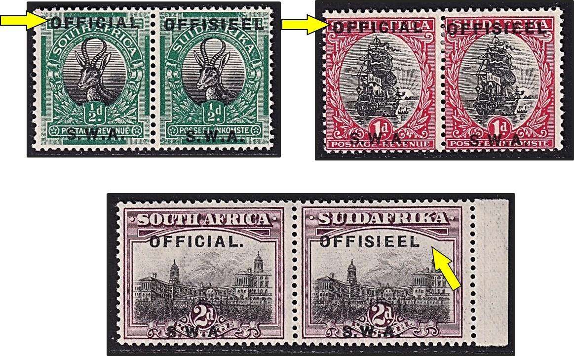 1929 SWA Officials UMM/MM/UMM Varieties - CC.5a/6c/7a - Raised Official & No Stop Flaws