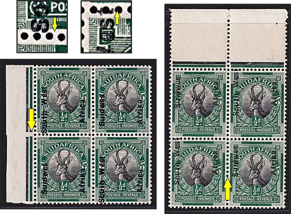 1926/7 SWA ½d UMM(**) Varieties - Examples of Overprint Shifted to Bottom and to Top