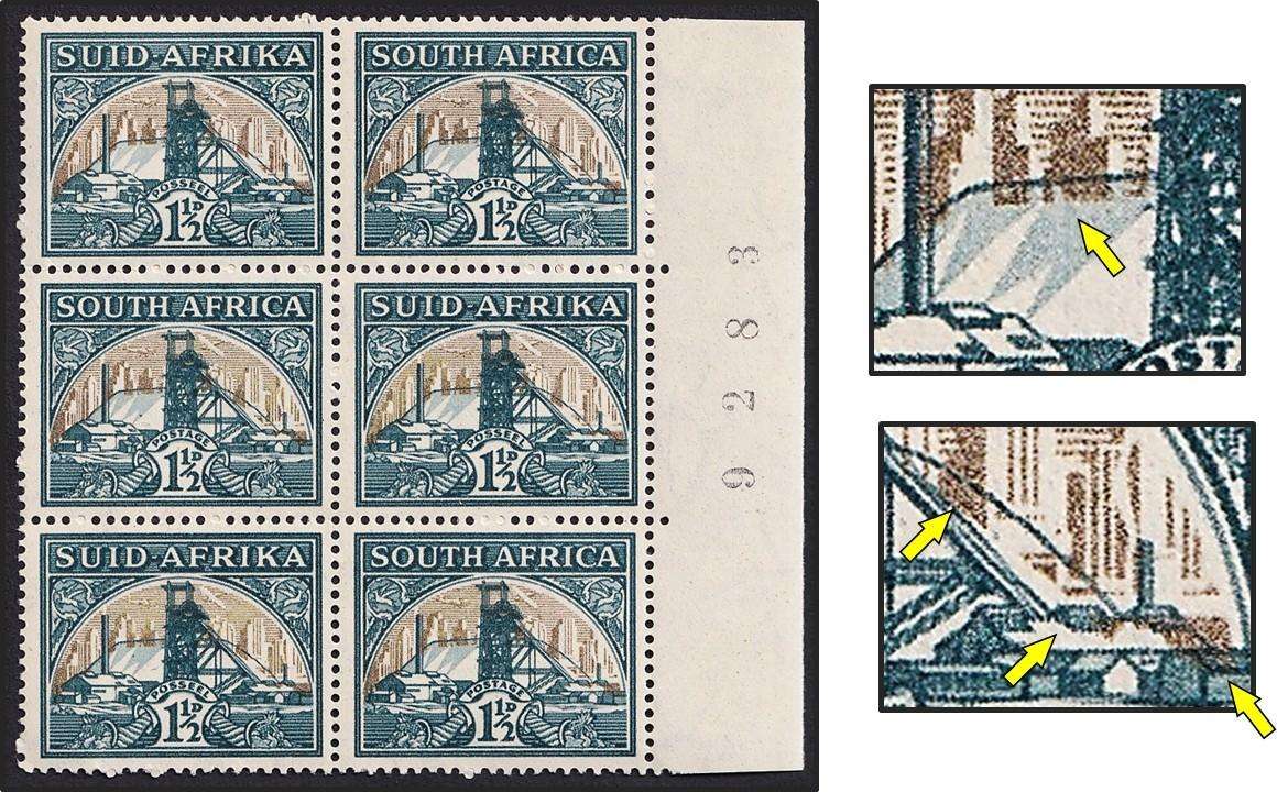 1936 Union 1½d UMM(**) CC.57 Variety - Large Gold Shift into Mine Dump!