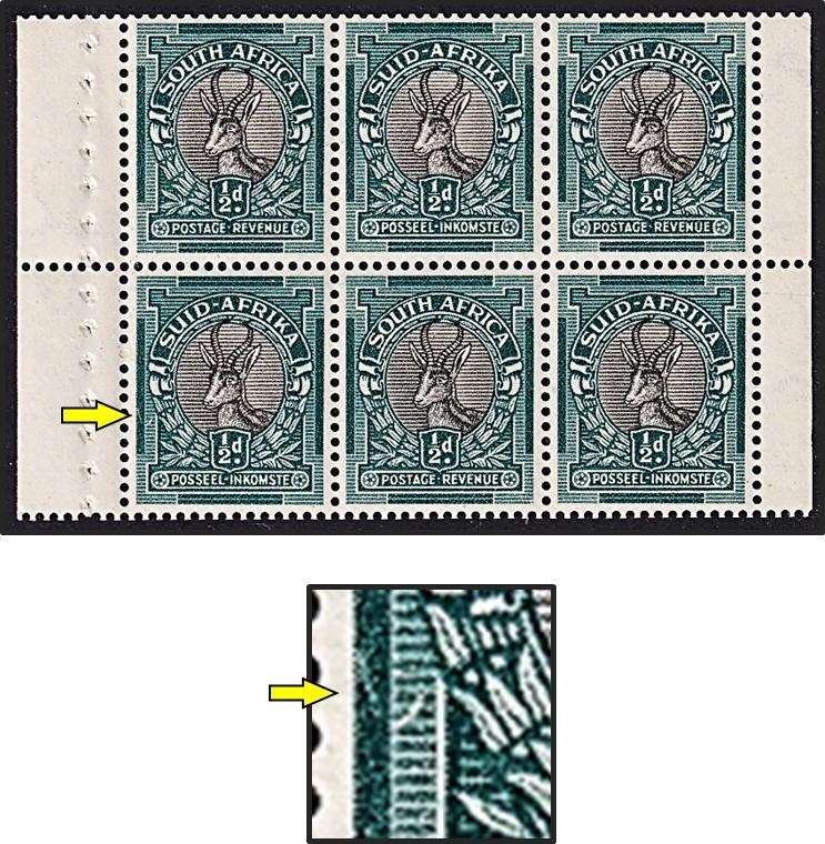 1950 Union ½d MM/UMM Booklet Pane Variety - White Curved Scratch