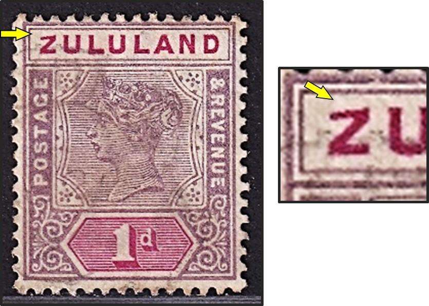 1894/6 Zululand 1d Used CC.15a - Shaved "Z" in ZULULAND  @ CV  R2,000