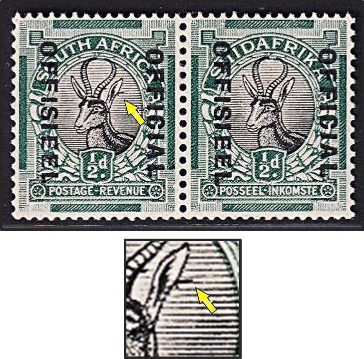 1930 Union ½d MM(*) Official with UHB Variety - Tagged Ear - Scarce on this Issue
