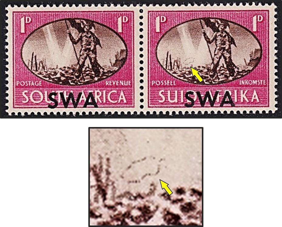 1945 SWA 1d Victory MM(*) Listed "Barbed Wire" Flaw CC.159a