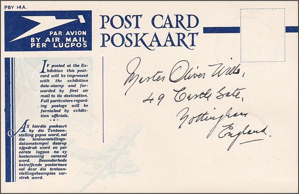 1936 SWA Exhibition Airmail Post Card - Beautiful Item