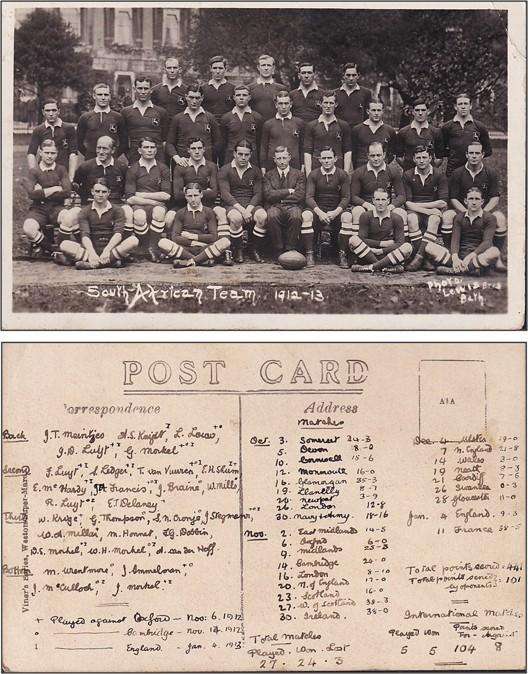 1912/13 Union Postcard - Rugby Thematic with Team Names on Back - Great Thematic