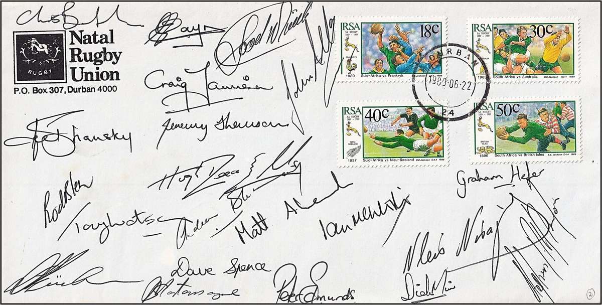1989 RSA - Natal Rugby Union Signed Cover, JOEL STRANSKY etc