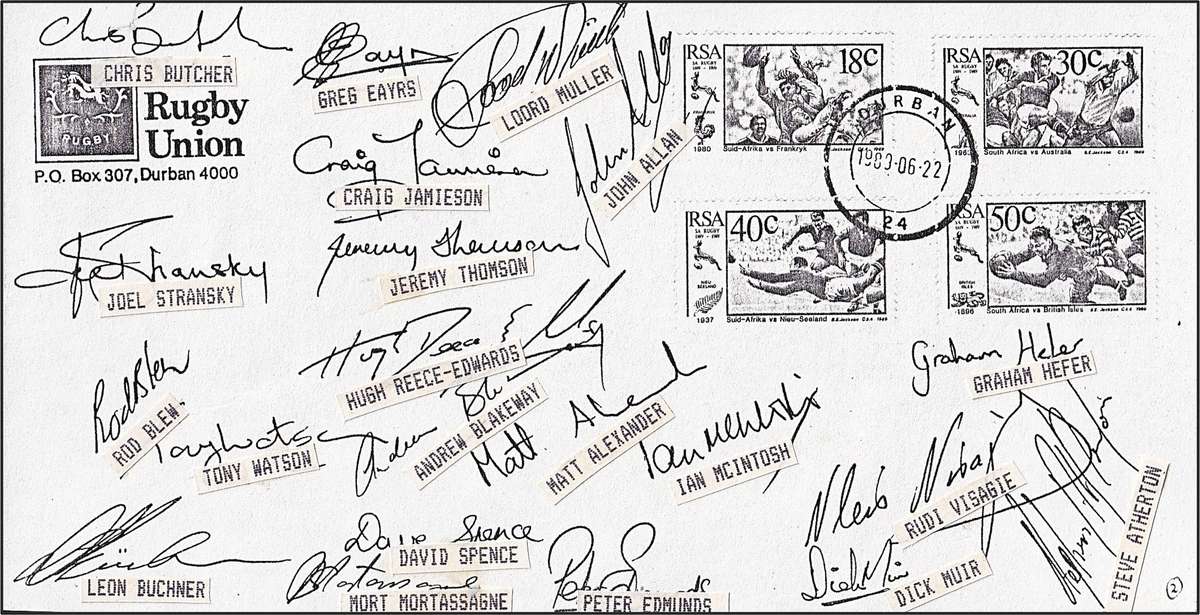 1989 RSA - Natal Rugby Union Signed Cover, JOEL STRANSKY etc