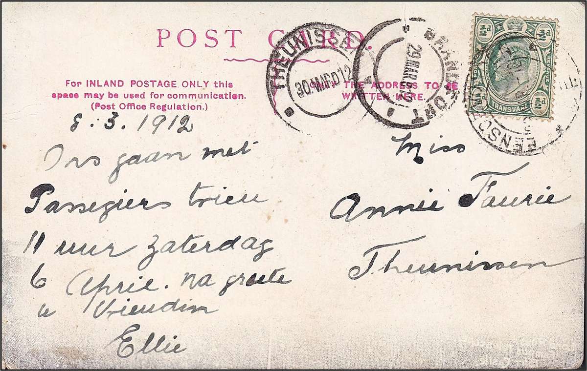 1912 Tvl KEVII ½d on ORC Cover - EENSGEVONDEN, THEUNISSEN & BRANDFORT