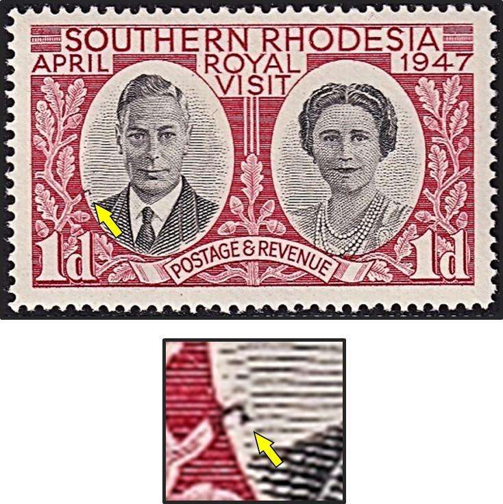 1947 Southern Rhodesia 1d MM(*) - Black "Hook" on Oval Frame