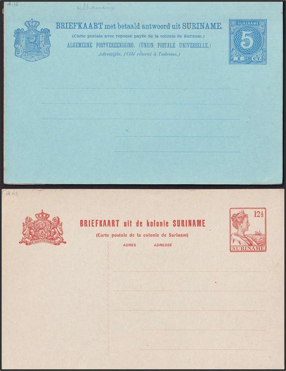 8 x Early Suriname Unused Postcards - Great Lot!