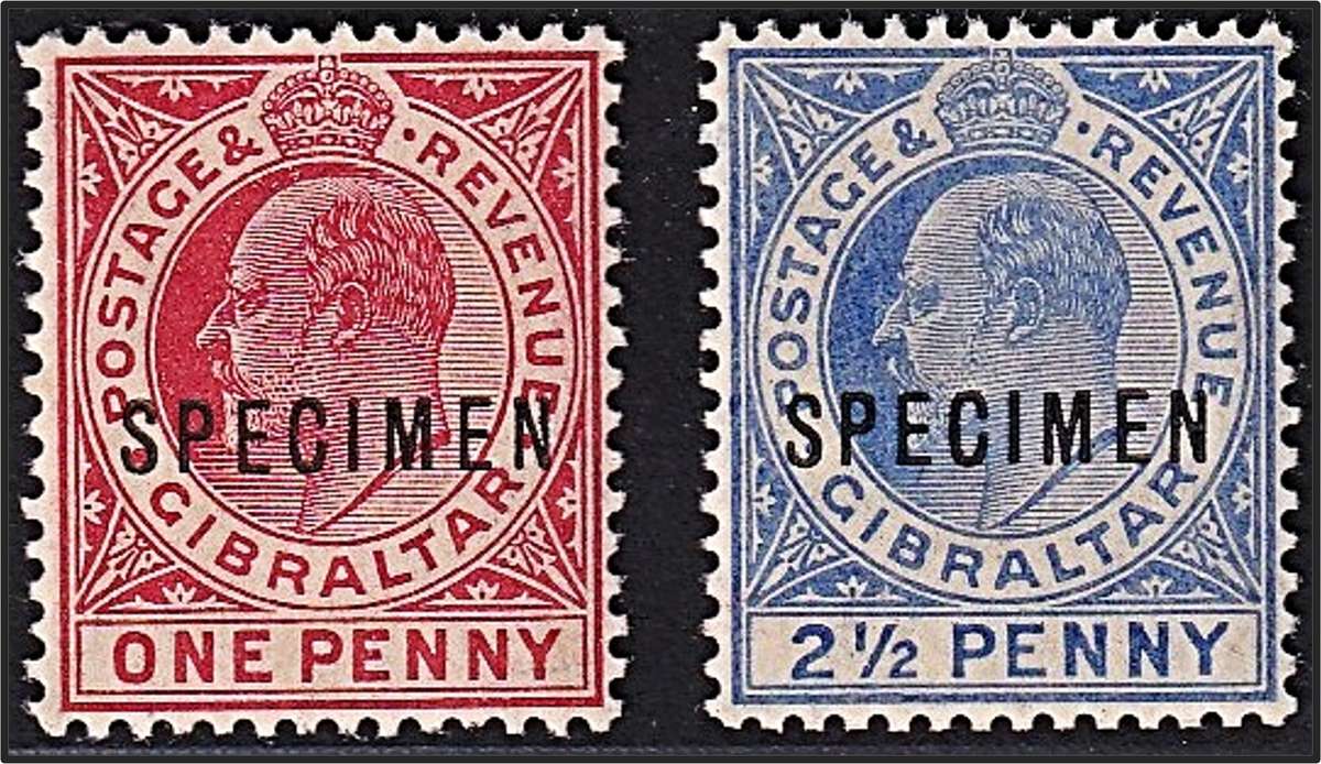 1906/7 Gibraltar KEVII SG.67 & 69 MM(*) - Overprinted SPECIMEN