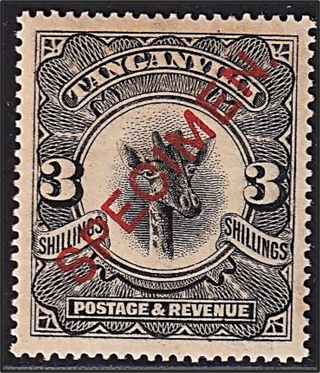 1922/4 Tanganyika 3/- SG.85 MM(*) - Overprinted SPECIMEN