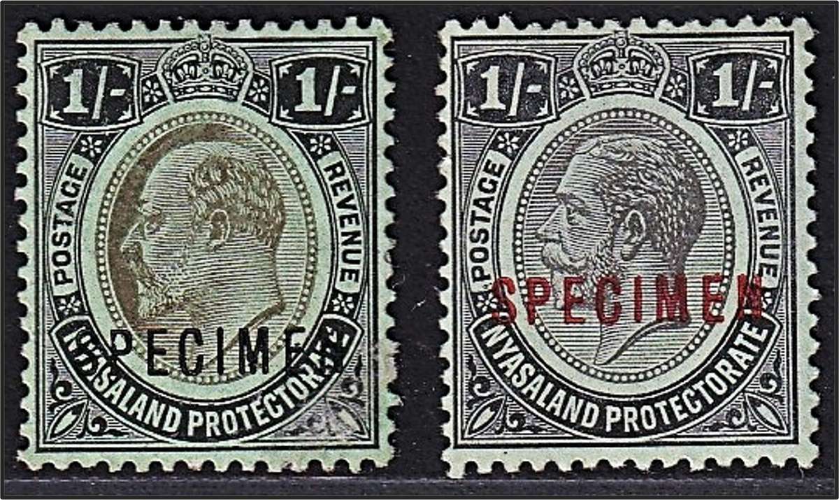 1908 & 1913 Nyasaland KEVII & KGV SG.72 & 93 MM(*) - Overprinted SPECIMEN