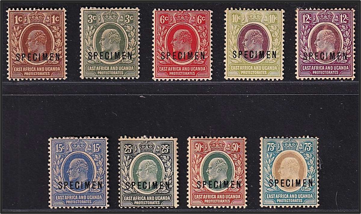 1907 East Africa & Uganda KEVII SG.34-42 MM(*) - Some Gum Browning - Overprinted SPECIMEN
