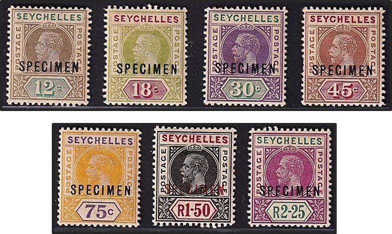 1917/22 Seychelles KGV SG.86/96 Selection MM(*) - Some Gum Browning - Overprinted SPECIMEN