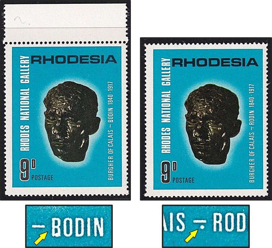 1967 Rhodesia UMM(**) Listed Var CC.172a & 172b  "BODIN" Flaw & Dot under Hyphen