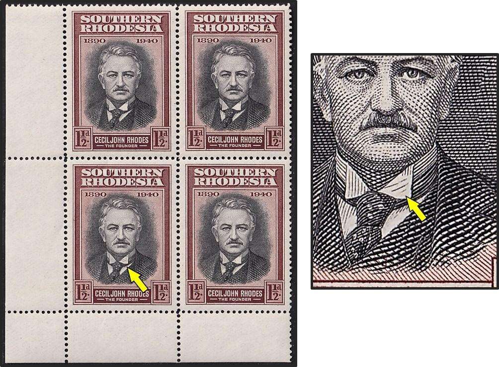 1940 Southern Rhodesia,  Rhodes UMM(**) Corner CC.57a - Extra Lines of Shading on Collar