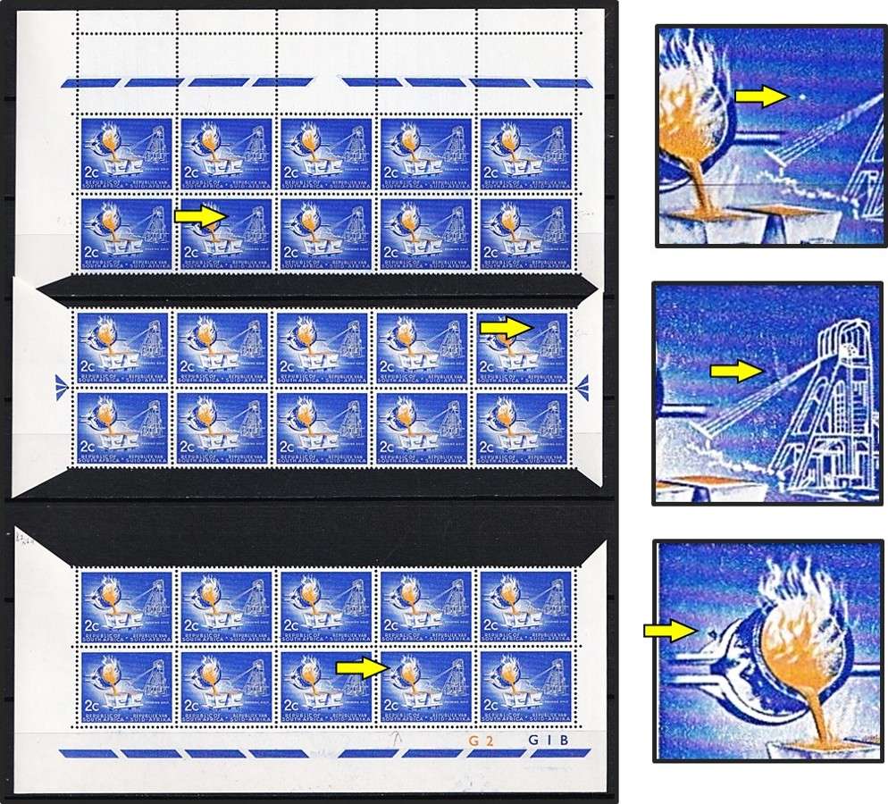 1964 RSA 2c UMM(**) Part Sheet CC.228 Varieties - Handle, White Smudges & Spot