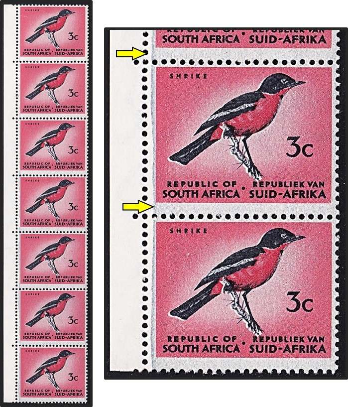 1967 RSA 3c UMM(**) Marginal Strip CC.266 Variety - Dark Background in Margins/Selvedge