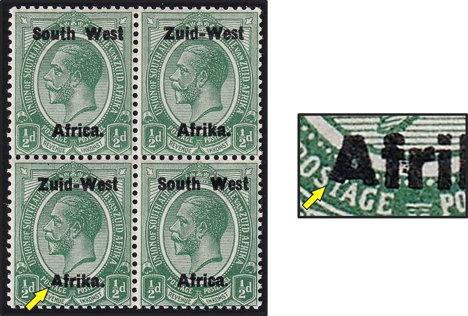 1923 SWA ½d UMM/MM Block CC.1 with Short Leg to "A" in AFRIKA