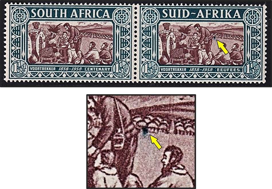 1938 Union Voortrekker UMM(**) Issue with Variety - Green Blob at back of Retief - Rare!